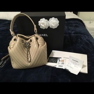 Chanel beige deerskin bucket bag